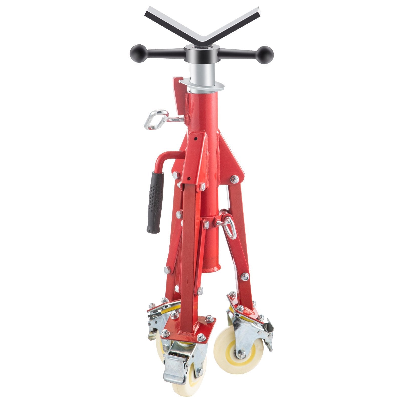 VEVOR Pipe Stand, Pipe Jack Stand, V Head Pipe Stand Adjustable Height 20-37 Inch, Pipe Jack Stands with Casters 882 LB, Folding Portable Pipe Stands 1/8 to 12 Inch Pipe Supporting, Steel Jack Stand