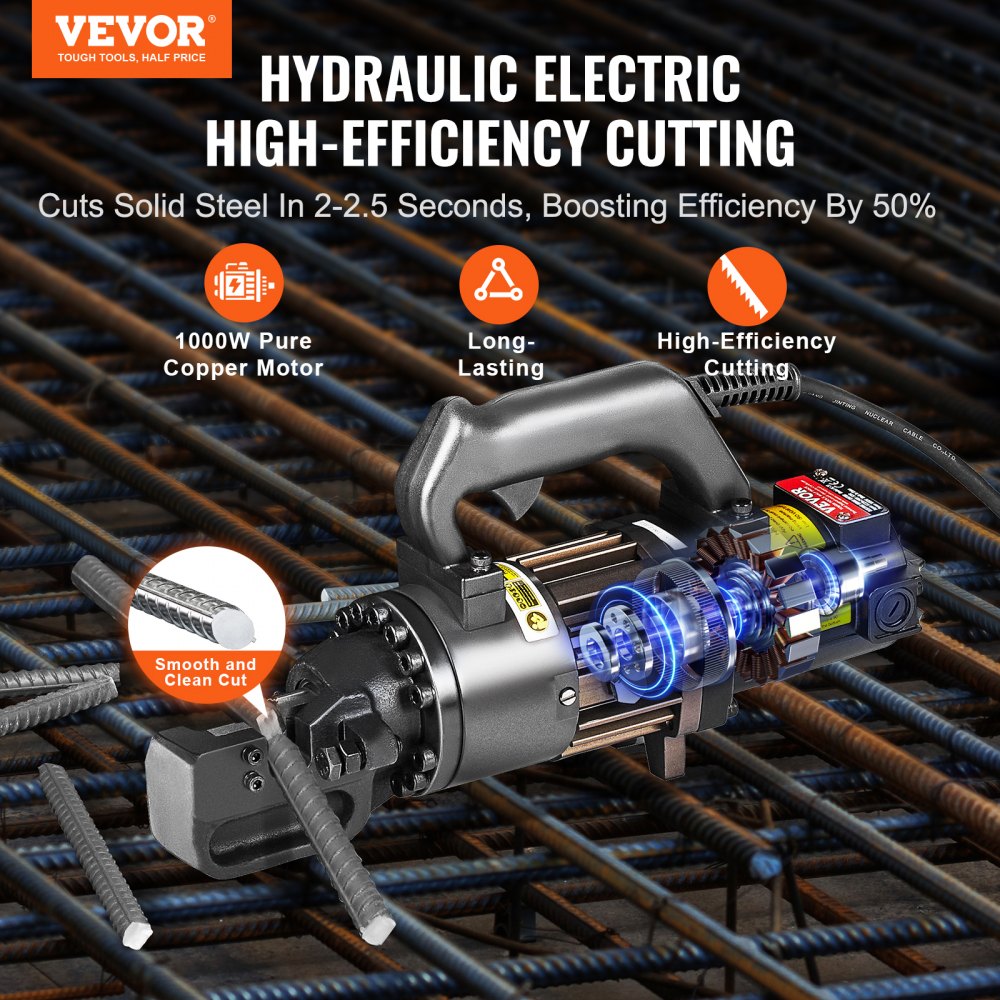 VEVOR 1000W Electric Hydraulic Rebar Cutter Cutting up to 3/4 Inch #6 4-20mm