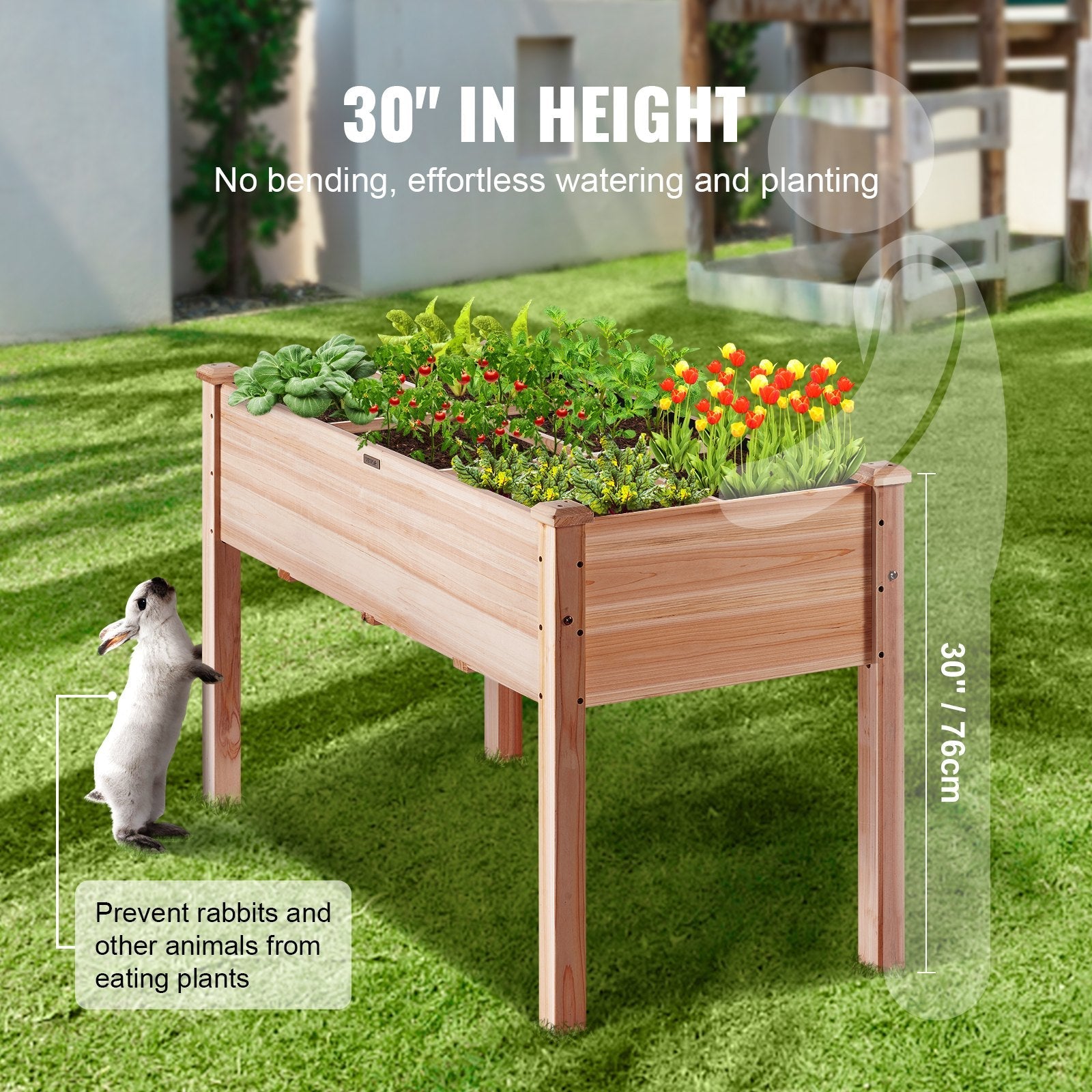 VEVOR Raised Garden Bed, 47.2 x 22.8 x 30 inch Wooden Planter Box, Elevated Outdoor Planting Boxes with Legs, for Growing Flowers/Vegetables/Herbs in Backyard/Garden/Patio/Balcony, Burlywood