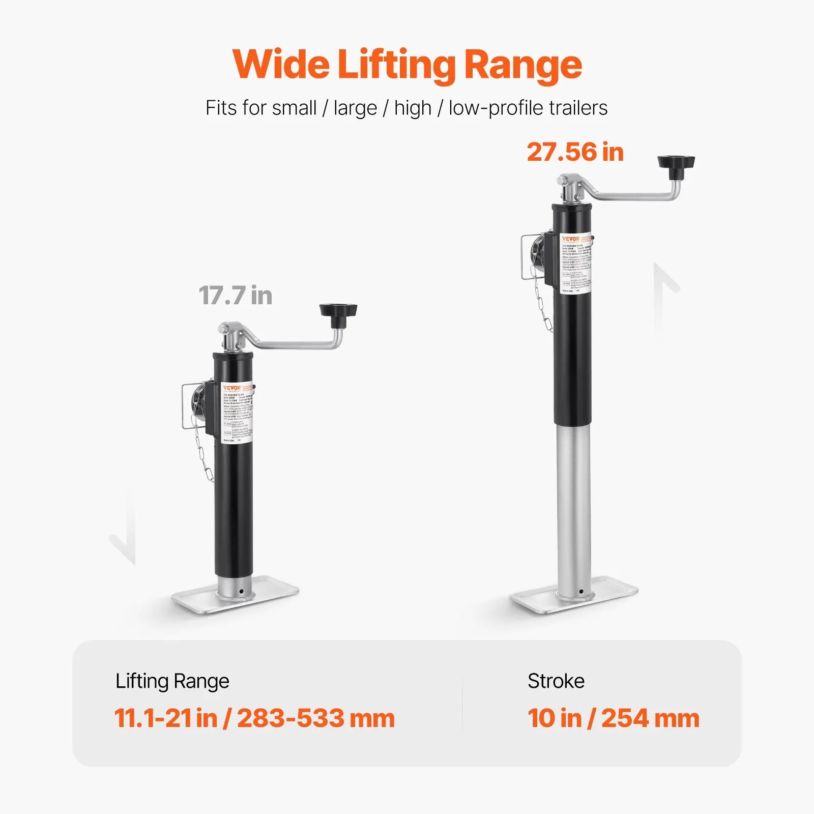 VEVOR Trailer Jack Weld-on Pipe Mount Swivel Trailer Jack 2000 lbs 10" Travel