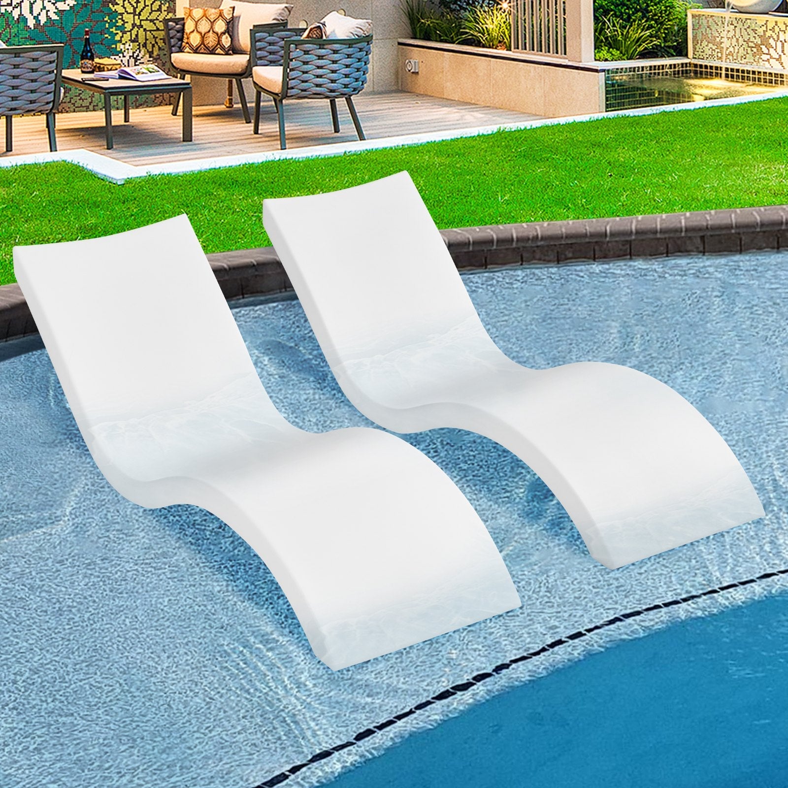 VEVOR in-Pool Lounge Chairs, Set of 2 Chaise Lounger, Inside Pool Lounge Chairs for Water Depths up to 9", Fixed in Pools & Floating on Water, All Pool Types, Poolside & Sun Deck Tanning