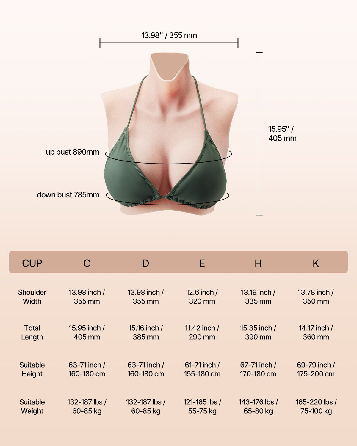 VEVOR Silicone Breastplate C-Cup High Neck Fake Breasts for Cosplay Drag Queen