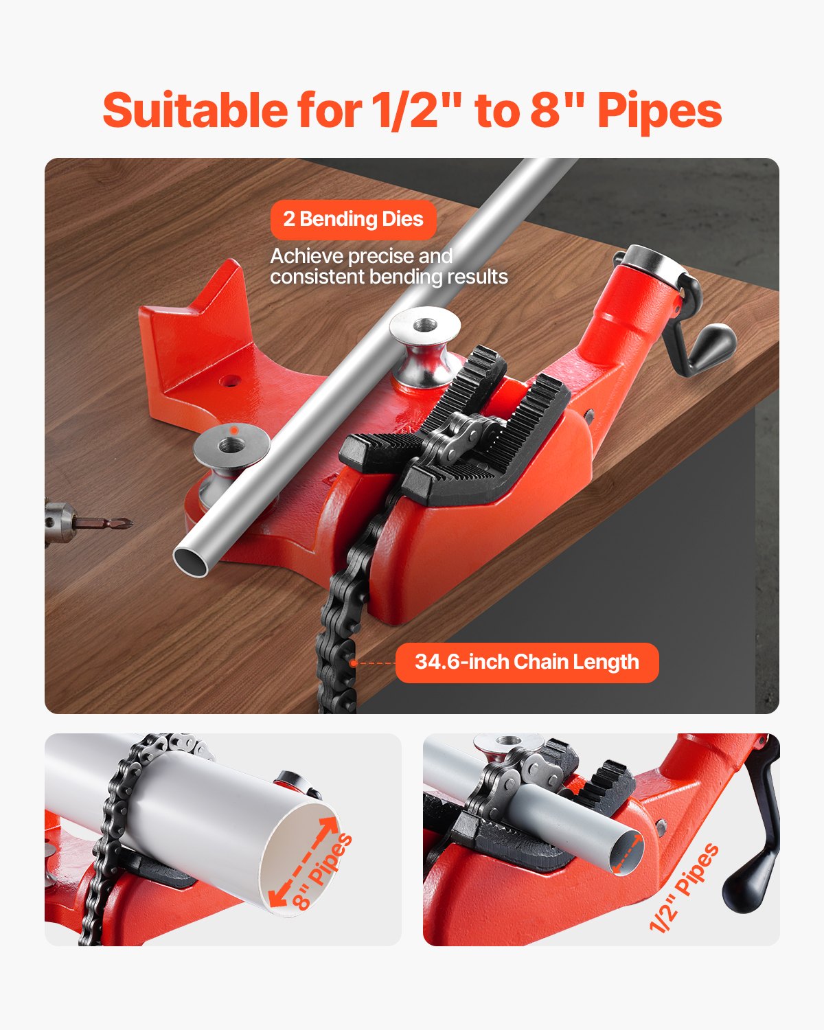 VEVOR Screw Bench Chain Vise 1/2 to 8 inch Capacity Heavy Duty Chain Pipe Vise