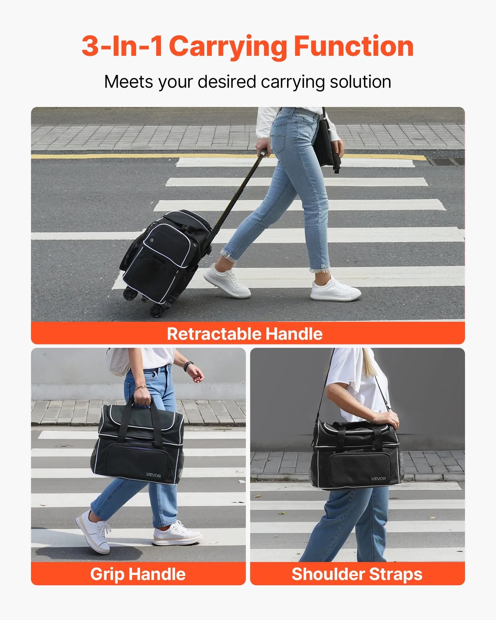 2-Ball Four-Wheel Bowling Bag with Separate Shoe Compartment, Accessory Pocket & Retractable Handle
