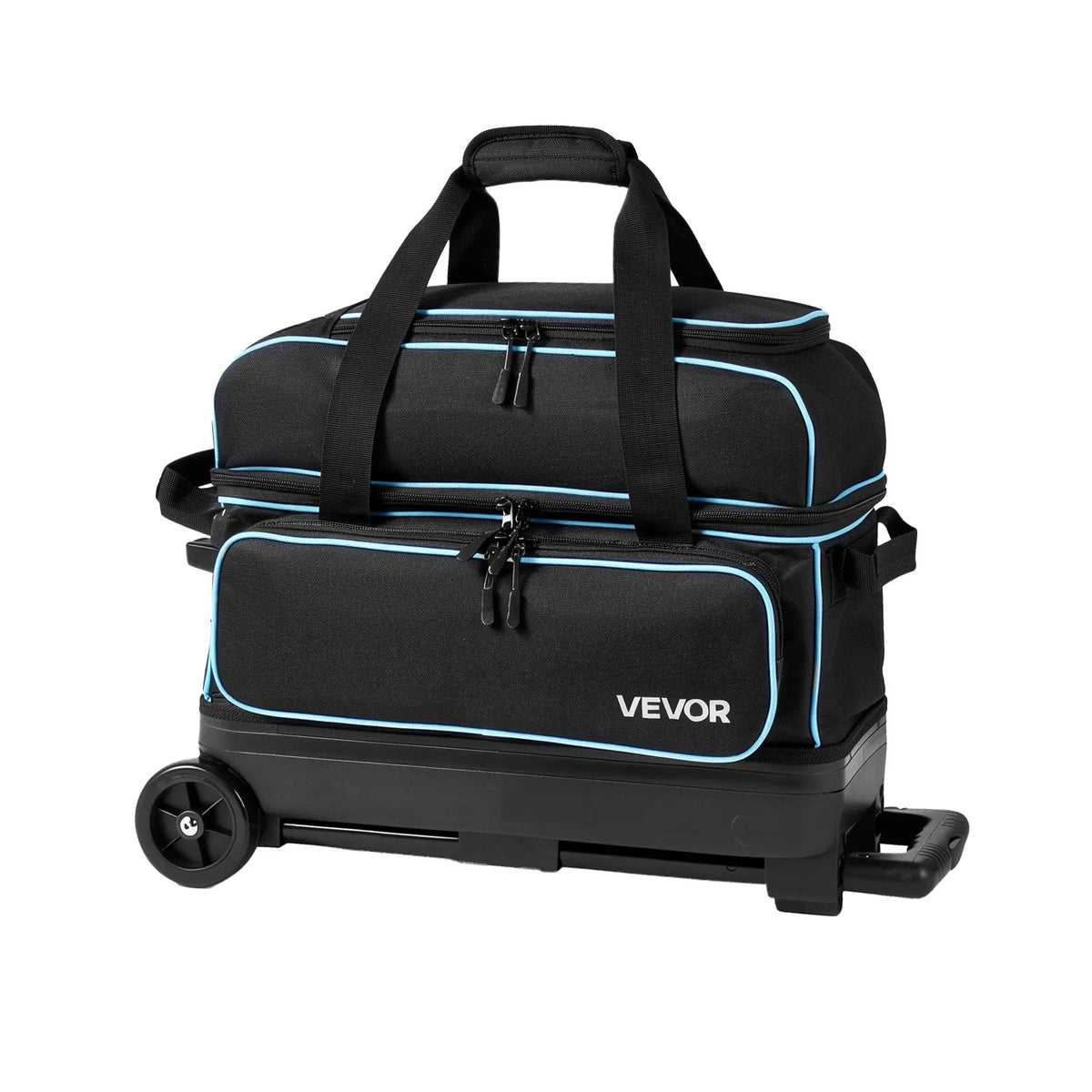 3-Ball Bowling Bag with Double Roller Wheels, Detachable Bags, Shoe Compartment & Retractable Handle