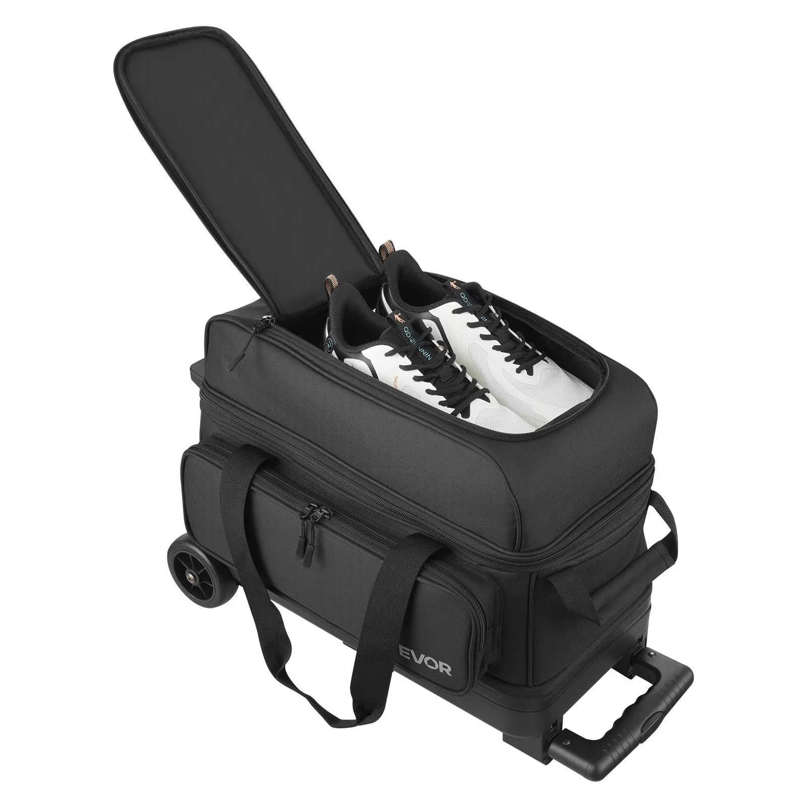 2-Ball Double Roller Bowling Bag with Wheels, Separate Shoe Compartment & Accessory Pocket