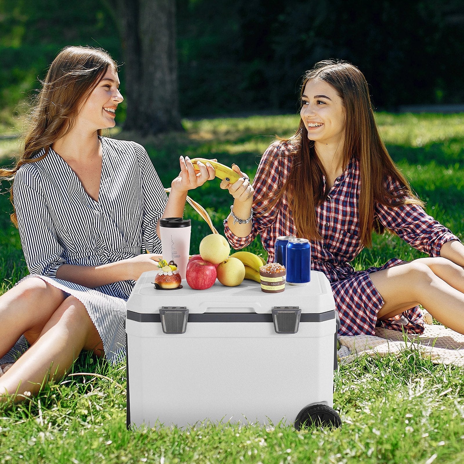VEVOR Portable Cooler 45 QT Wheeled Cooler 64 Can Capacity with Cup Holder