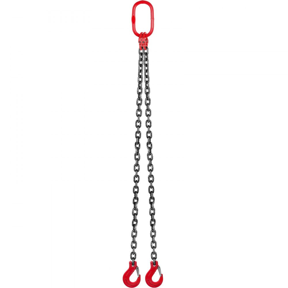 Lifting Chain Sling - 2/5" x 5' Double Leg with Steel Hook - Grade 80