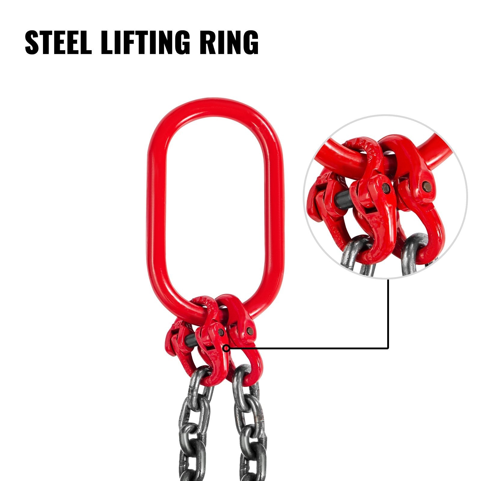 VEVOR Chain Sling 6FT 5/16 x 6 Double Leg with Grab Hooks Sling Chain 3T/6600lbs Capacity Double Leg Chain Sling G80 Mn-Steel, Red