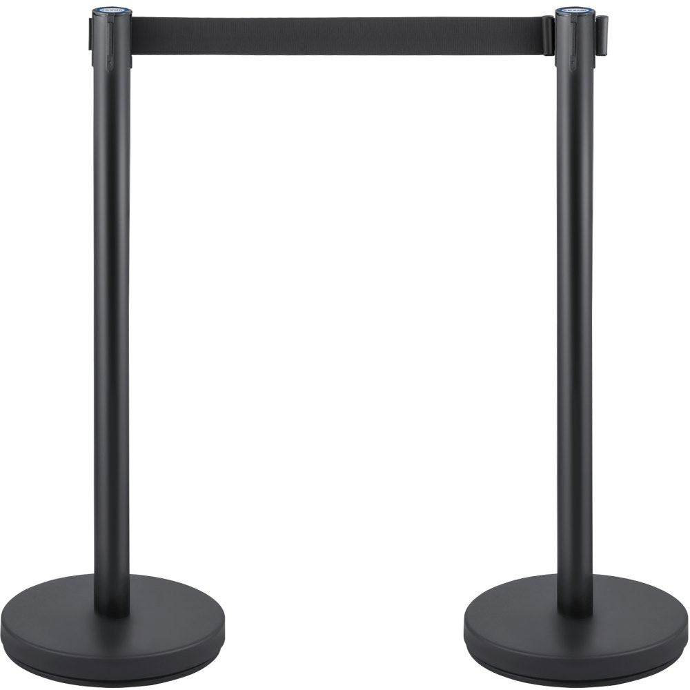 VEVOR Crowd Control Stanchion, Set of 6 Pieces Stanchion Set, Stanchion Set with 6.6 ft/2 m Black Retractable Belt, Black Crowd Control Barrier w/Concrete and Metal Base - Easy Connect Assembly