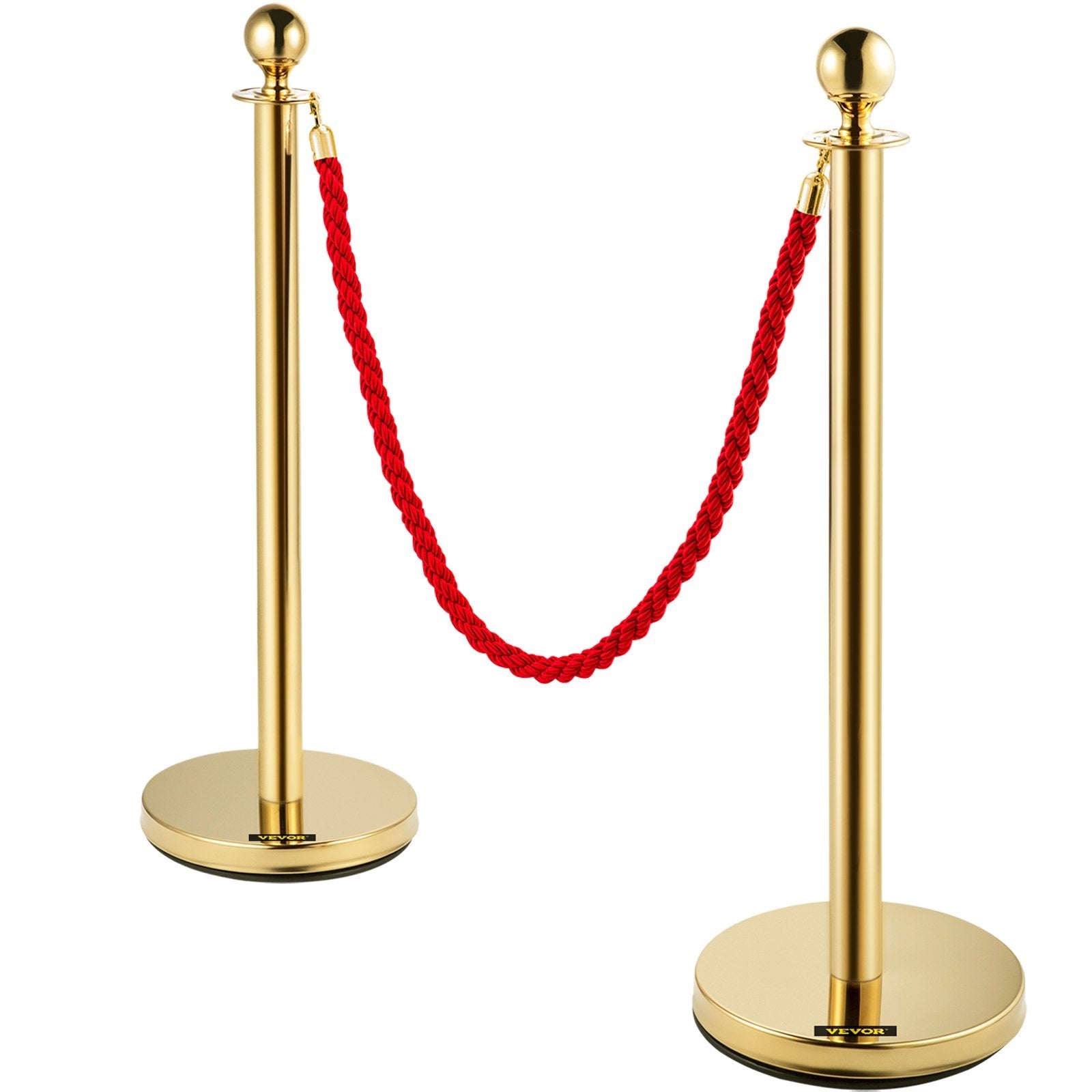 3pcs Red Twine Rope Stanchion Gold Post Crowd Control Queue Line Barrier 2 Lines
