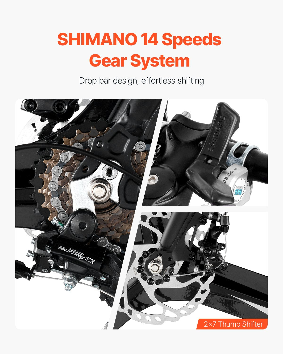 VEVOR Road Bike Racing Bicycle 700C Shimano 14 Speeds Aluminum Alloy Disc Brake