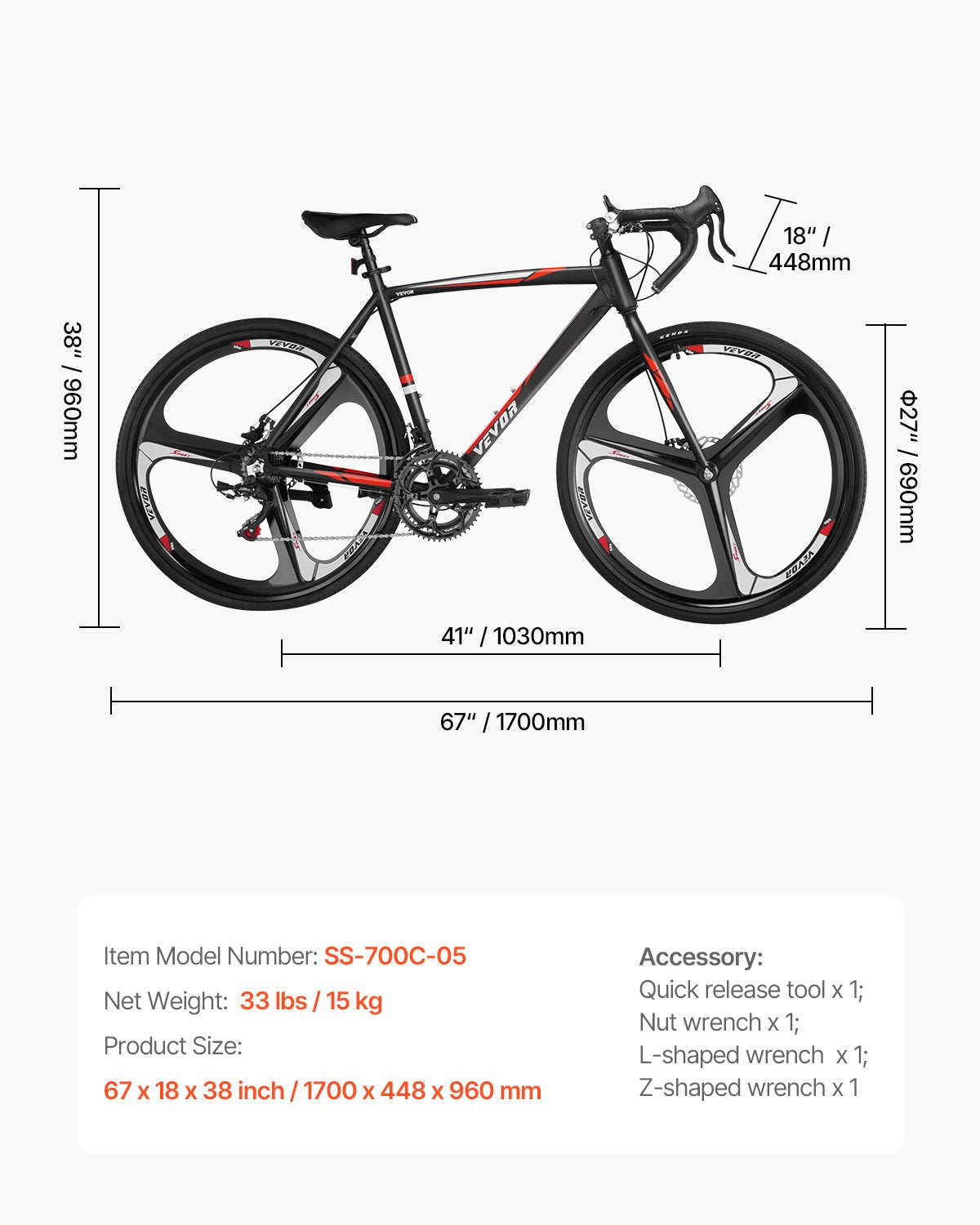 VEVOR Road Bike Racing Bicycle 700C Shimano 14 Speeds Aluminum Alloy Disc Brake