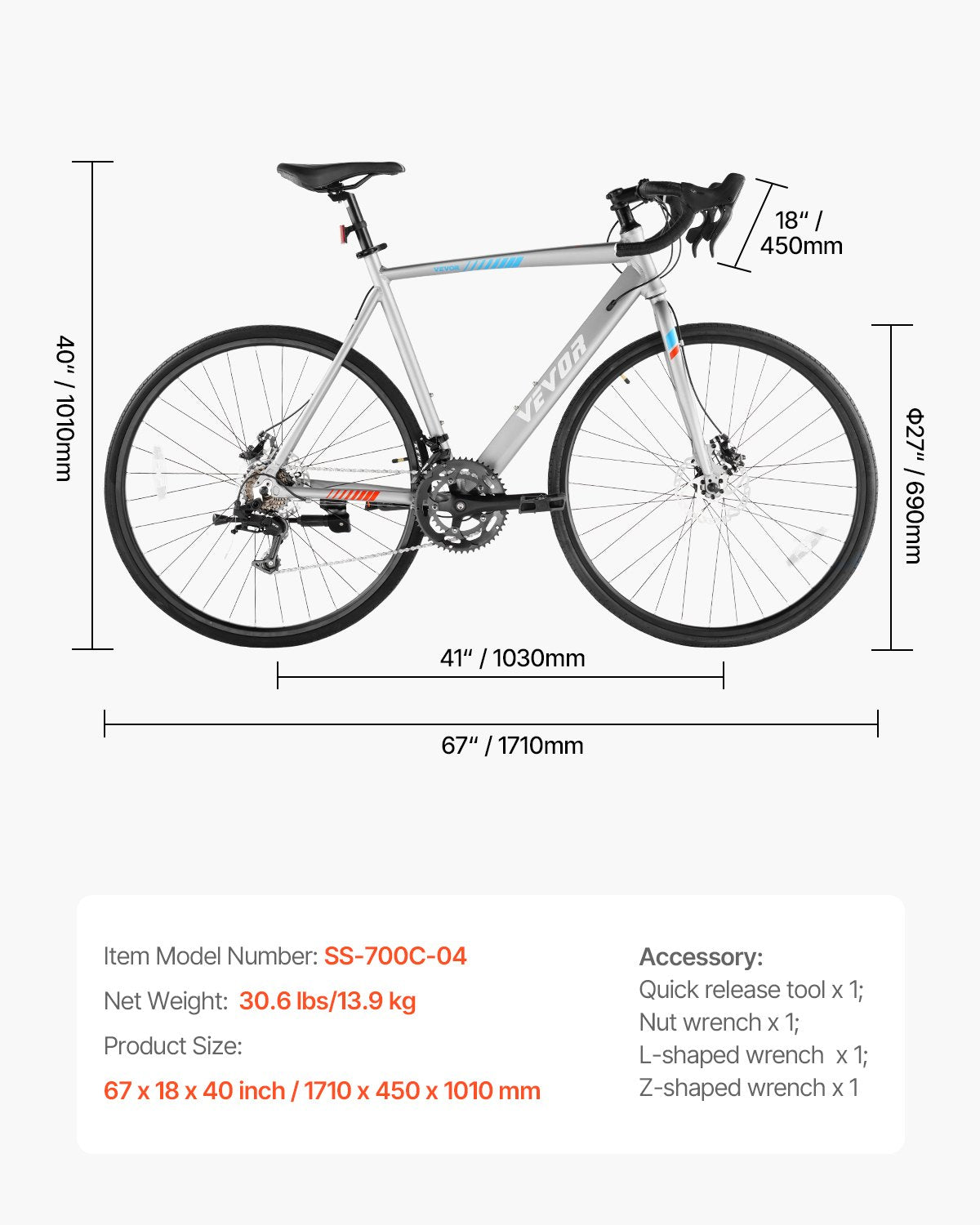 VEVOR Road Bike Racing Bicycle 700C L-TWOO 14 Speeds Aluminum Alloy Disc Brake