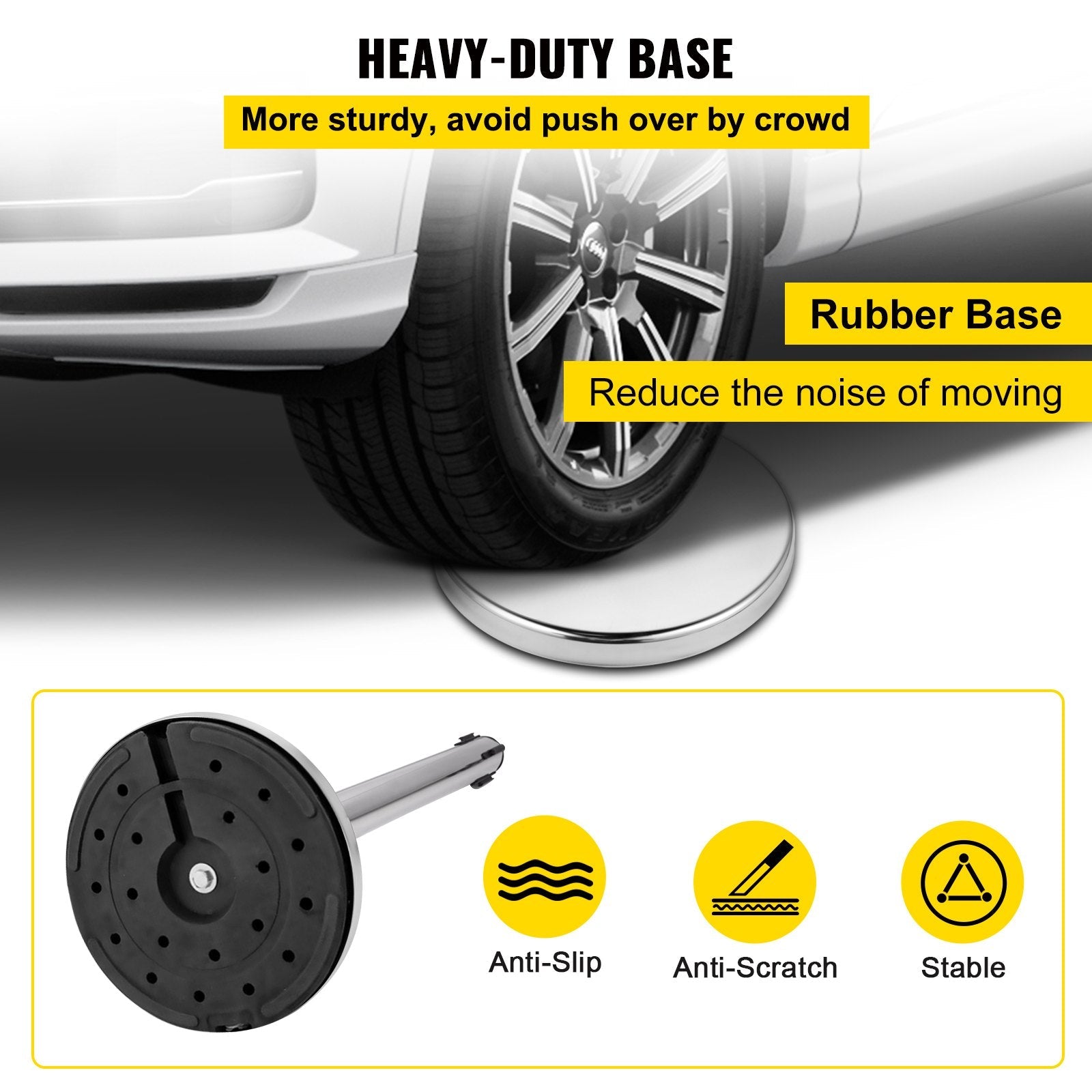 VEVOR Crowd Control Stanchion, Set of 6 Pieces Stanchion Set, Stanchion Set w/ 6.6ft/2m Red Retractable Belt, Silver Crowd Control Barrier w/ Sturdy Rubber Base–Easy Connect Assembly for Crowd Control