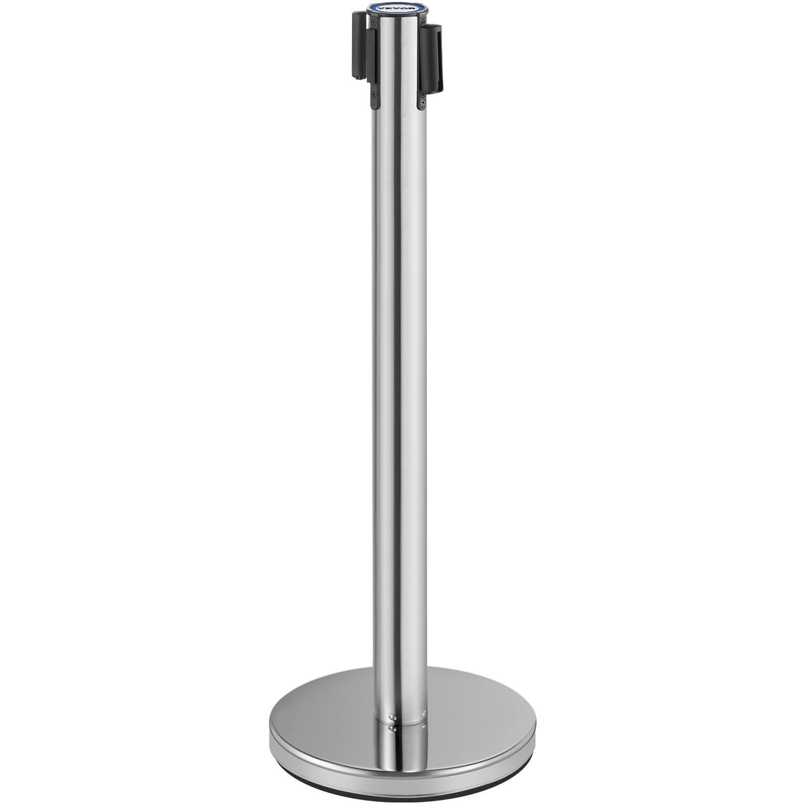 VEVOR Crowd Control Stanchion, Set of 6 Pieces Stanchion Set, Stanchion Set w/ 6.6ft/2m Red Retractable Belt, Silver Crowd Control Barrier w/ Sturdy Rubber Base–Easy Connect Assembly for Crowd Control