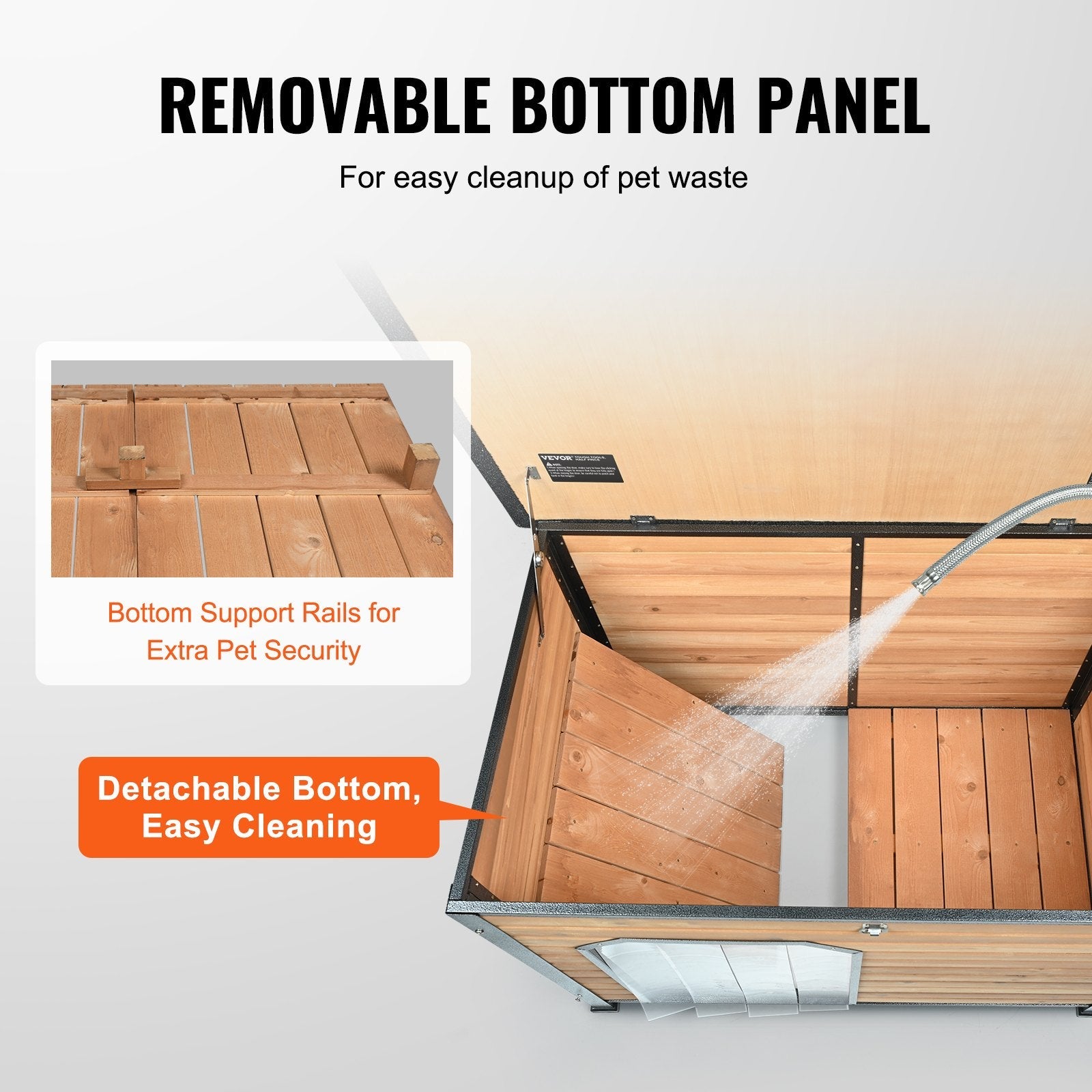 VEVOR Outdoor Dog House, Waterproof Insulated Dog House with Elevated Floor, Anti-Bite Wood Dog House Outdoor Iron Frame, Open Roof, for Medium to Large Dogs