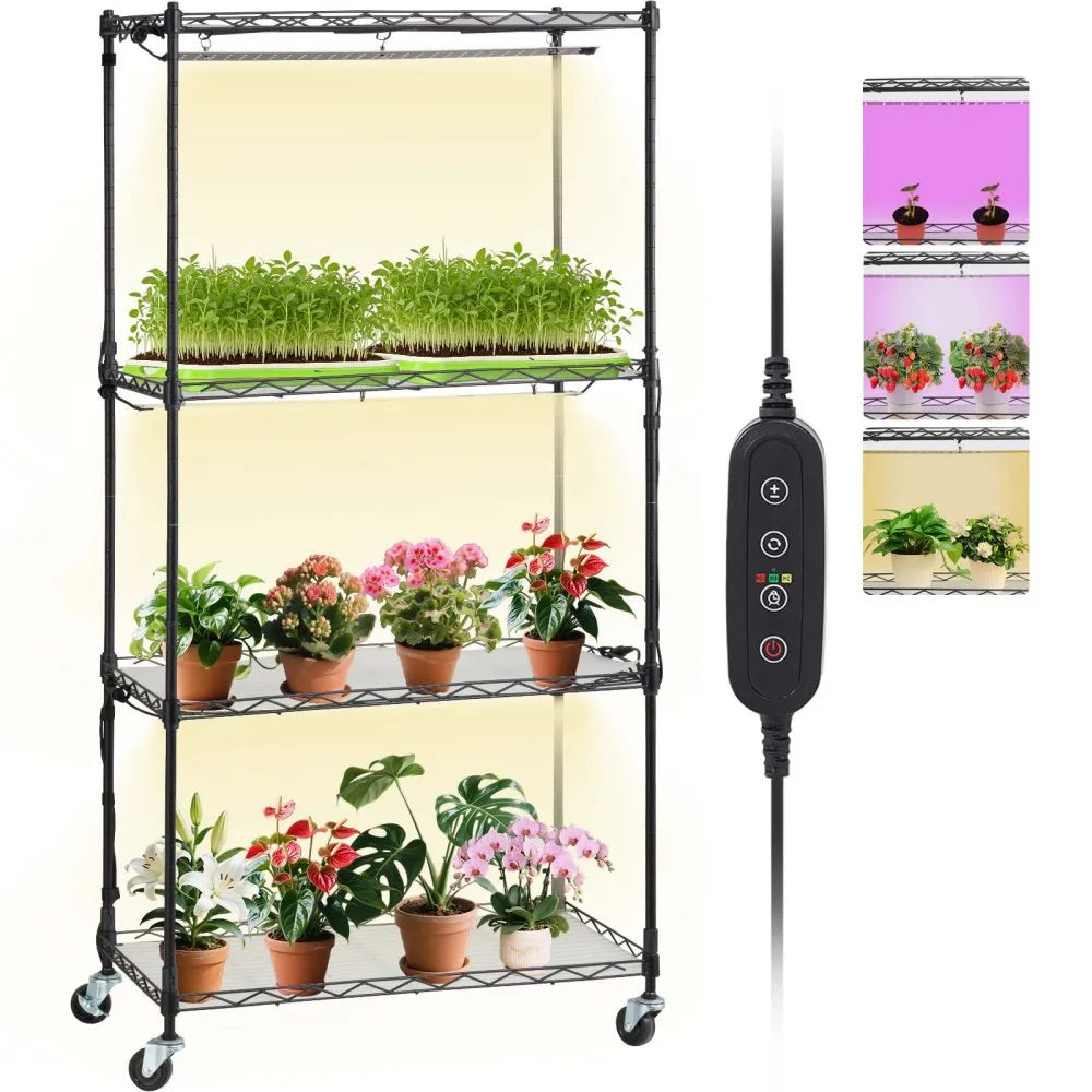 VEVOR Plant Stand with Grow Lights 4 Tiers 45W 49.8" Tall Plant Grow Shelf