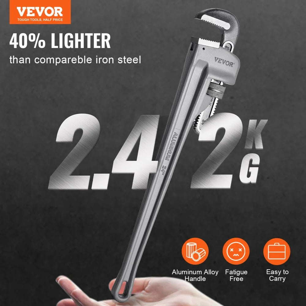 VEVOR Pipe Wrench, 24" Aluminum Straight Pipe Wrench, Adjustable Plumbing Wrench, with High Strength Jaw and Ergonomic Handle, Easy to Carry, Hangable Design, for Water Pipes, Automotive Repairs