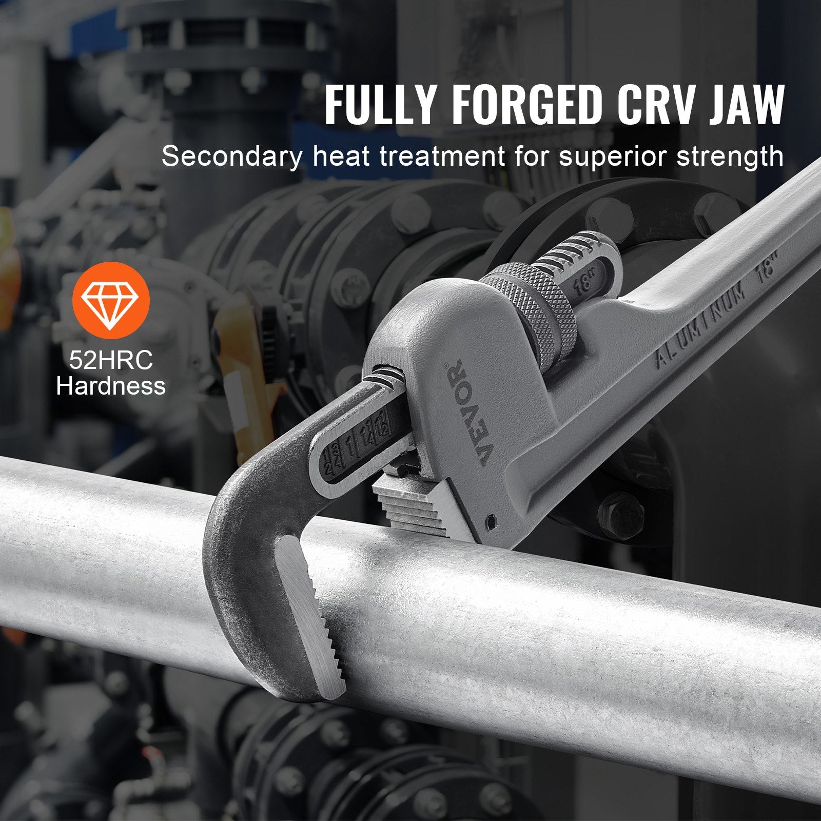 VEVOR Pipe Wrench, 18" Aluminum Straight Pipe Wrench, Adjustable Plumbing Wrench, with High Strength Jaw and Ergonomic Handle, Easy to Carry, Hangable Design, for Water Pipes, Automotive Repairs