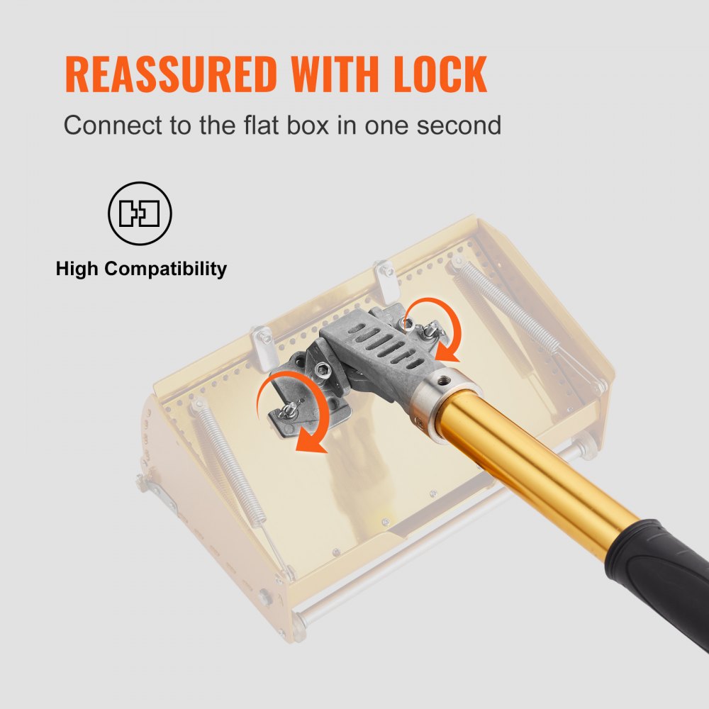 VEVOR Drywall Flat Box Handle, 40''-64'', Anodized Aluminum Flat Finishing Extension Handle, 5-Section Length Adjustable, Non-slip Grip and 360° Painting for Plasterboard, Wallboard, Sheetrock