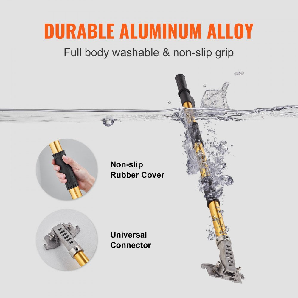 VEVOR Drywall Flat Box Handle, 40''-64'', Anodized Aluminum Flat Finishing Extension Handle, 5-Section Length Adjustable, Non-slip Grip and 360° Painting for Plasterboard, Wallboard, Sheetrock