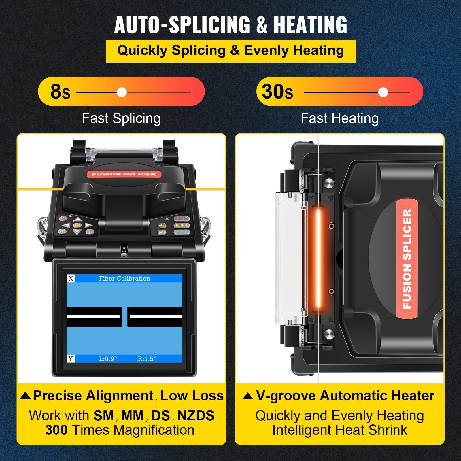 VEVOR Fiber Fusion Splicer Automatic Focus A-80S FTTH Fiber Optic Fusion Splicer Kit 5 Inch Digital LCD Screen Fusion Splicer Machine Optical Fiber Cleaver Kit