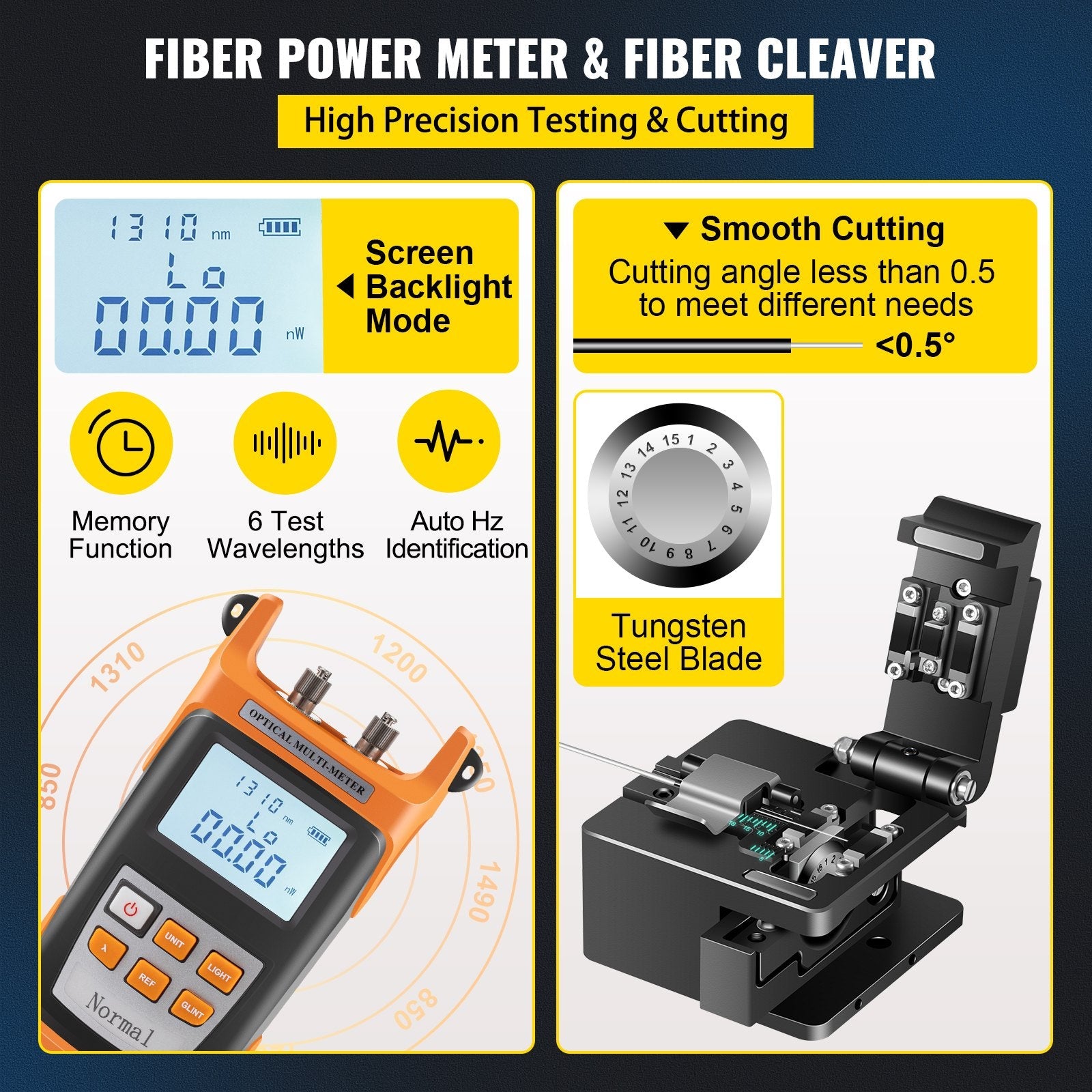 VEVOR Fiber Fusion Splicer Automatic Focus A-80S FTTH Fiber Optic Fusion Splicer Kit 5 Inch Digital LCD Screen Fusion Splicer Machine Optical Fiber Cleaver Kit