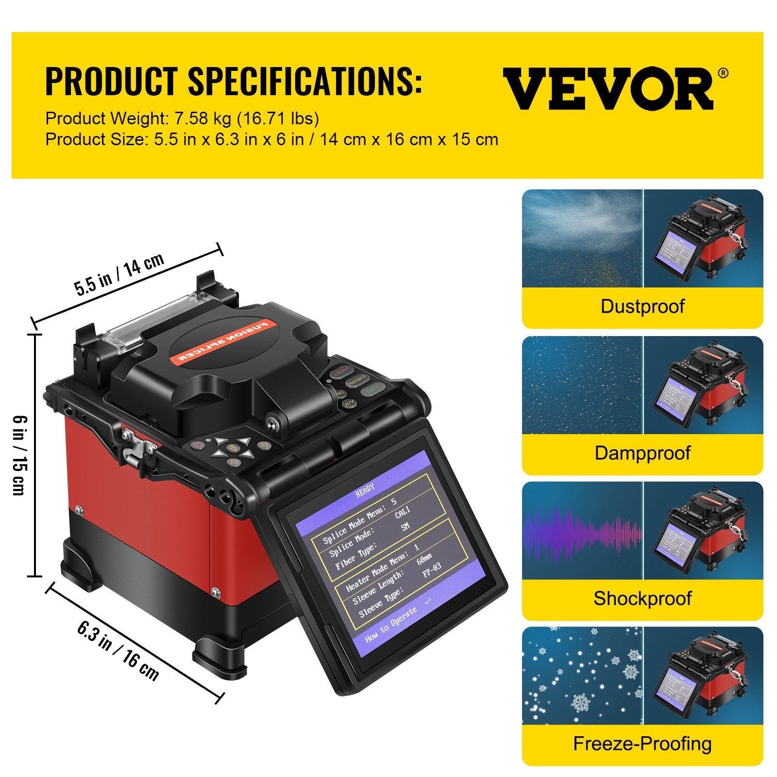 VEVOR Fiber Fusion Splicer Automatic Focus A-80S FTTH Fiber Optic Fusion Splicer Kit 5 Inch Digital LCD Screen Fusion Splicer Machine Optical Fiber Cleaver Kit