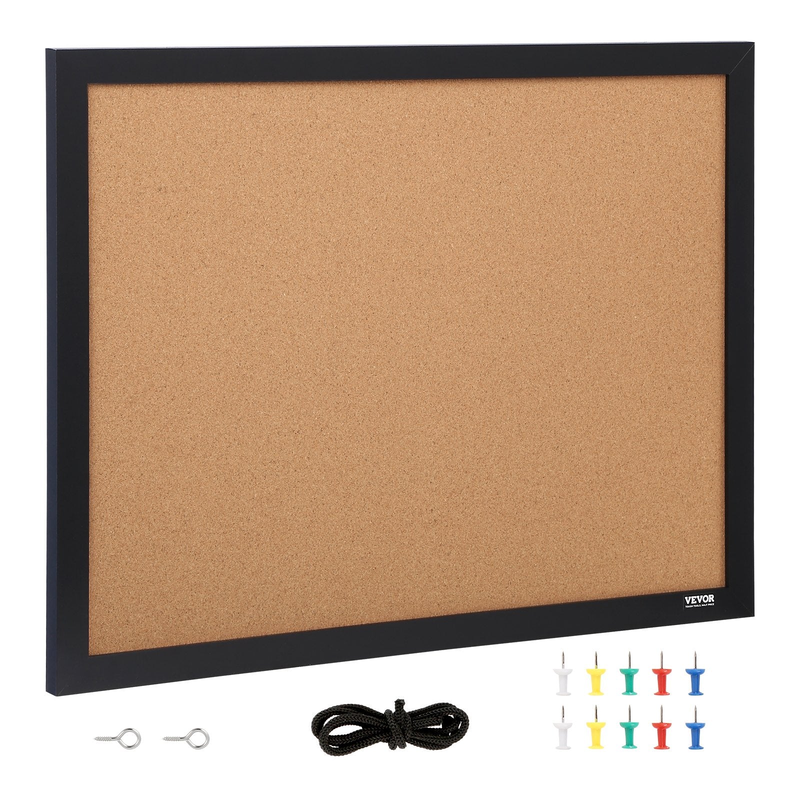 VEVOR Cork Board, 24 x 18 inches, Double-sided Bulletin Board with MDF Sticker Frame, Vision Board Includes 10 Pushpins, for Display and Decoration in Office Home and School