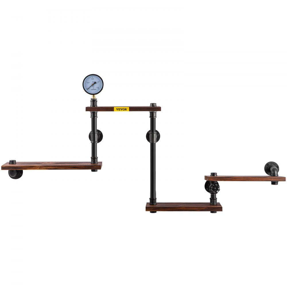 VEVOR Pipe Shelf, Industrial Steel Pipe Shelving w/ 4-Shelf Solid Wood Planks, Modern Rustic Floating Shelves Wall Mounted, DIY Storage Bracket for Bookshelf, Kitchen, Bathroom, Home Decor, Black