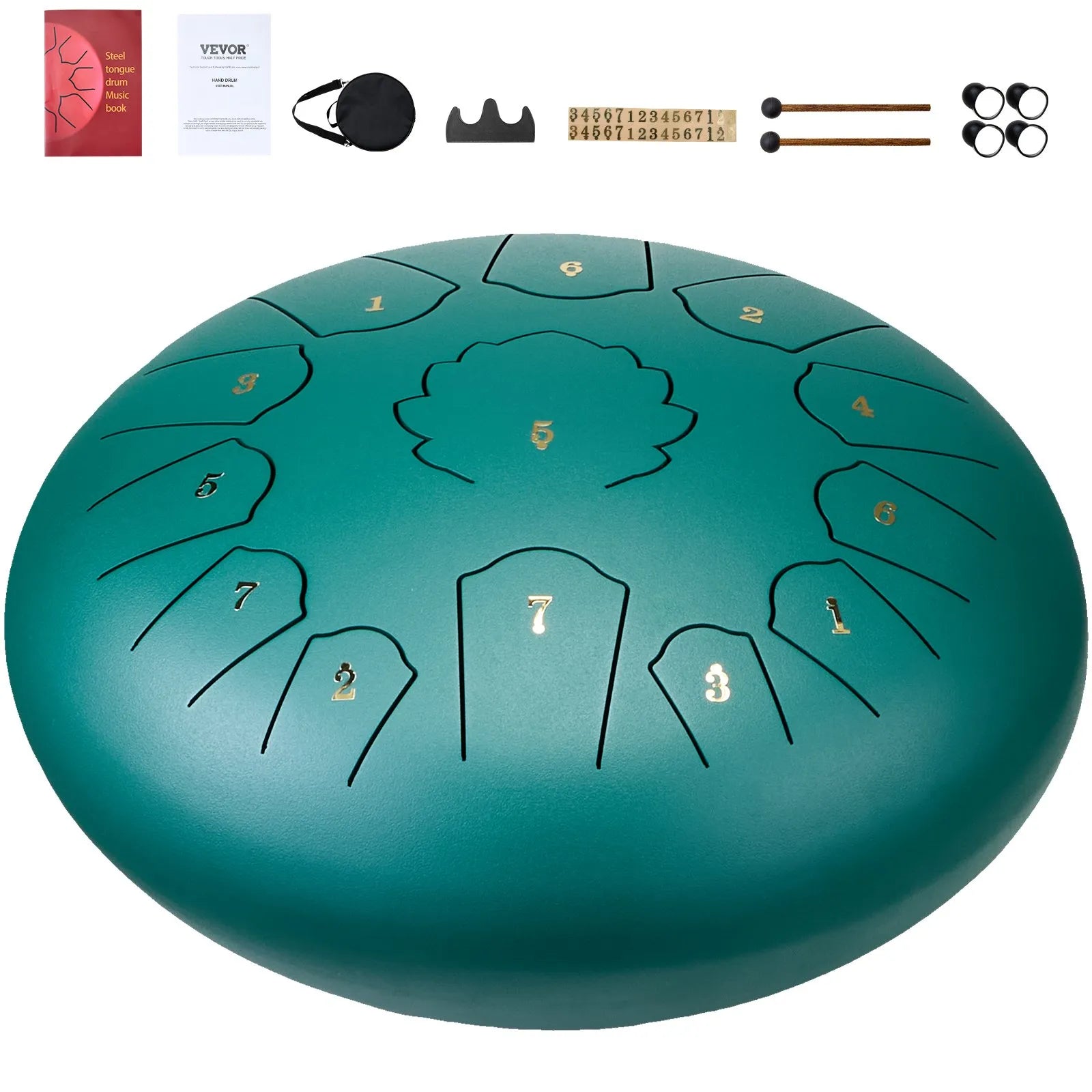 VEVOR Steel Tongue Drum 12 in 13 Notes Rain Drum for Outside C Major Green