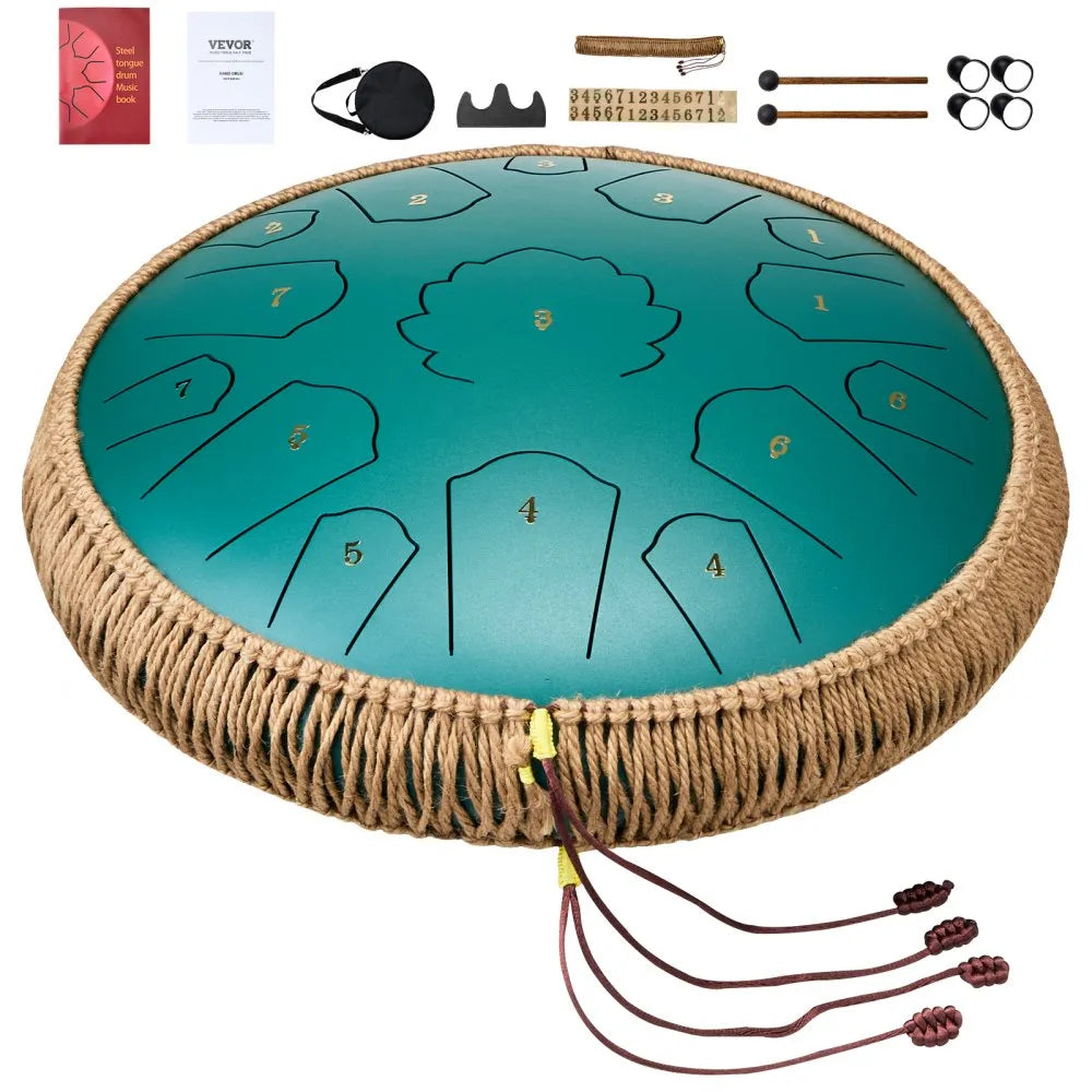 VEVOR Steel Tongue Drum 14 in 15 Notes Rain Drum for Outside C Major Green