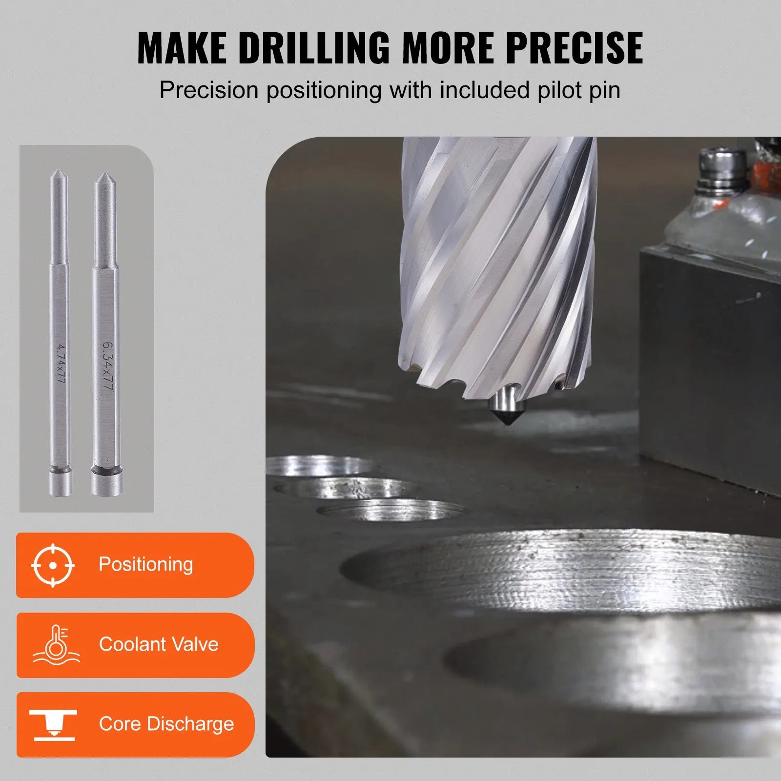 VEVOR Annular Cutter Set, 13 pcs Weldon Shank Mag Drill Bits, 2" Cutting Depth, 7/16" to 1-1/16" Cutting Diameter, M2AL HSS, with 2 Pilot Pins, Hex Wrench and Portable Case, for Using with Magnetic Dr