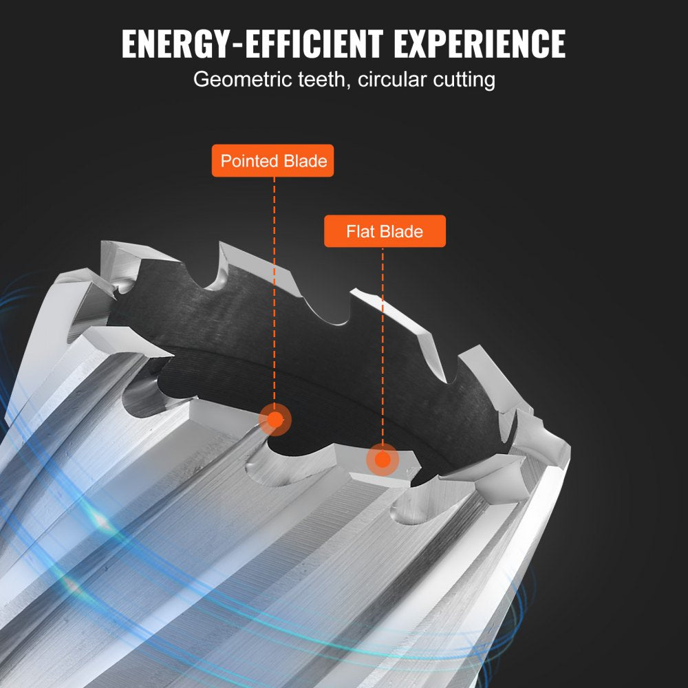 VEVOR Annular Cutter Set, 6 pcs Weldon Shank Mag Drill Bits, 2" Cutting Depth, 1" to 2" Cutting Diameter, M2AL High-Speed Steel, with 2 Pilot Pins and Portable Case, for Using with Magnetic Drills