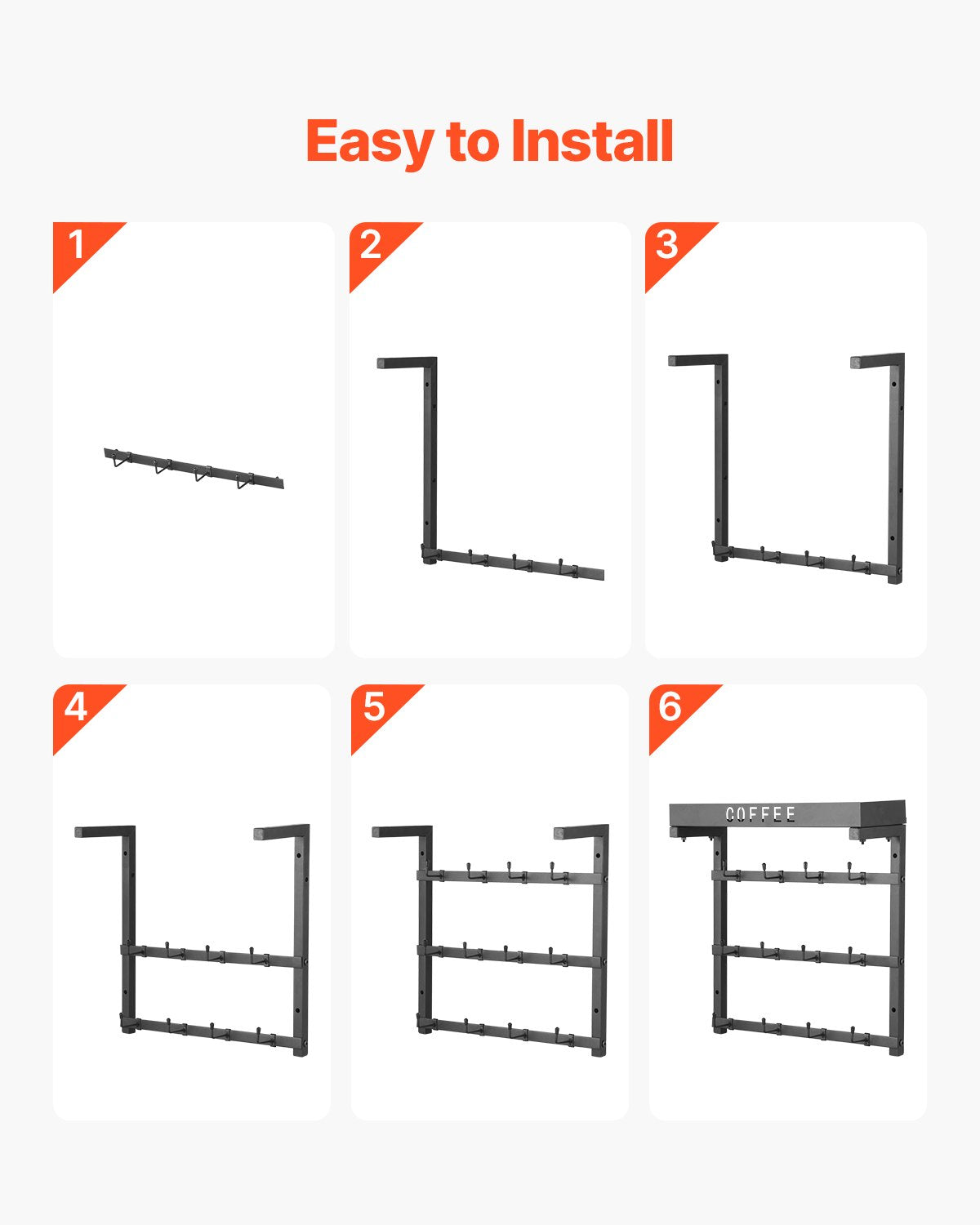 VEVOR Coffee Mug Holder Wall Mounted w/ 12 Movable Hooks and Top Shelf Cup Rack