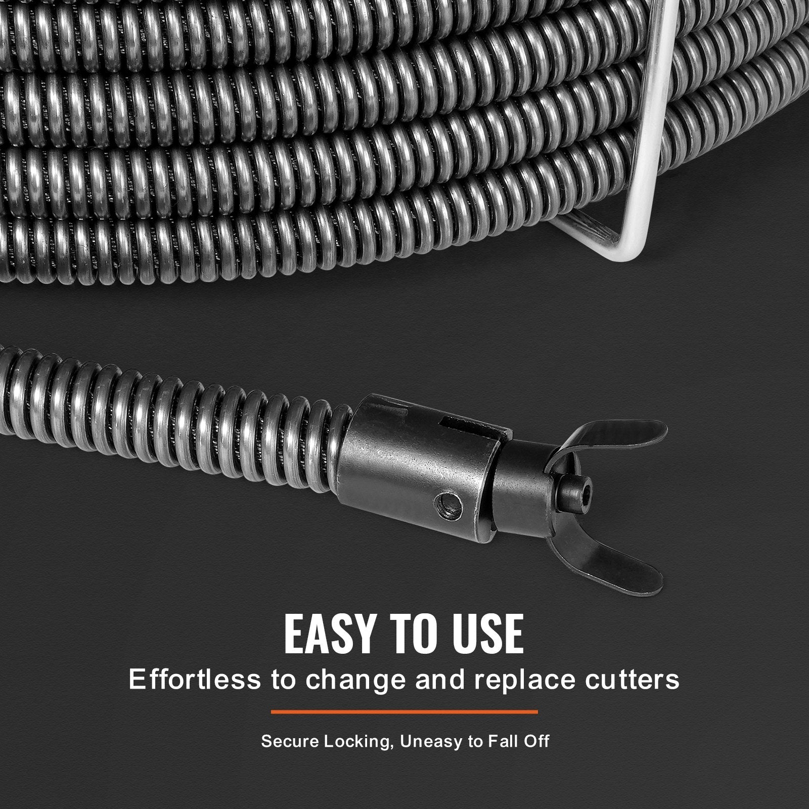 VEVOR Drain Cleaning Cable 100 FT x 3/4 Inch, Solid Core Steel Drain Cleaner Cable with 4 Cutters for 3.9" to 7.9" Pipes, Professional Inner Core Sewer Drain Auger Cable for Sink, Floor Drain, Toilet