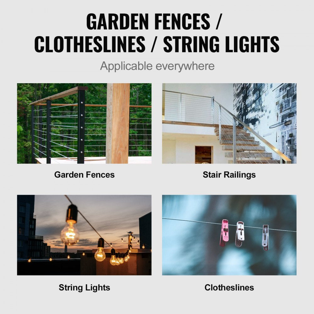 VEVOR T316 Deck Railing Cable, 1/8" Stainless Steel Wire Rope 300 ft with Cutter Kit, 7x7 Strands Construction Marine Aircraft Grade for Handrail Stair Decking Fence Outdoors