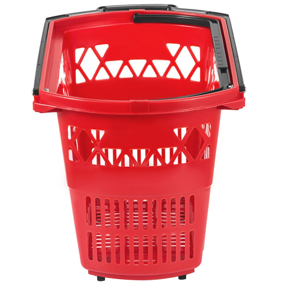 VEVOR 6PCS Shopping Carts, Plastic Rolling Shopping Basket with Wheels, Red Shopping Baskets with Handles, Portable Shopping Basket Set for Retail Store