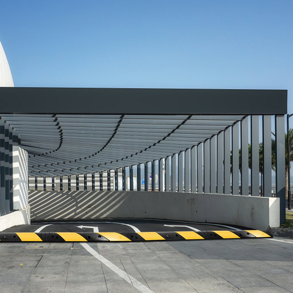 VEVOR 3 Feet Rubber Speed Bump Driveway Modular Heavy Duty Speed Bumps 38.6 x 11.4 x 2.2 Inch 2 Channel Cable Protector Ramp for Garage Gravel Roads Asphalt Concrete