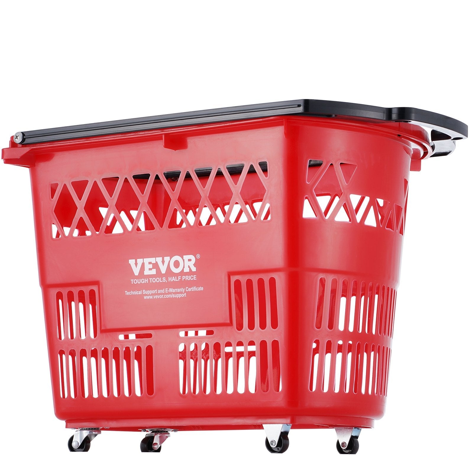 VEVOR Plastic Rolling Shopping Trolley Basket On Wheels 6PCS 39L with Handle Red