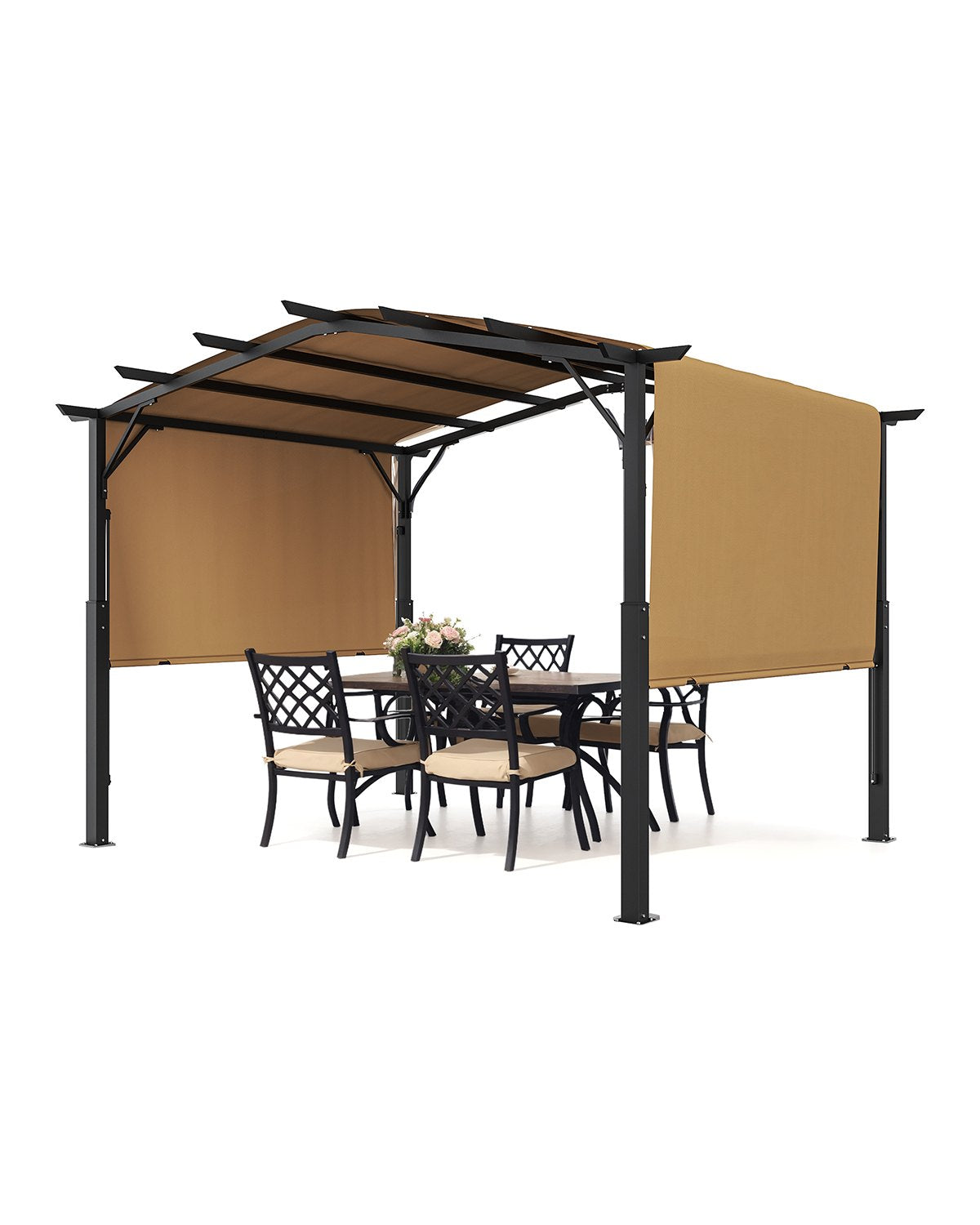 VEVOR 10x12 ft Outdoor Retractable Pergola with Canopy Arched Top Metal Pergola