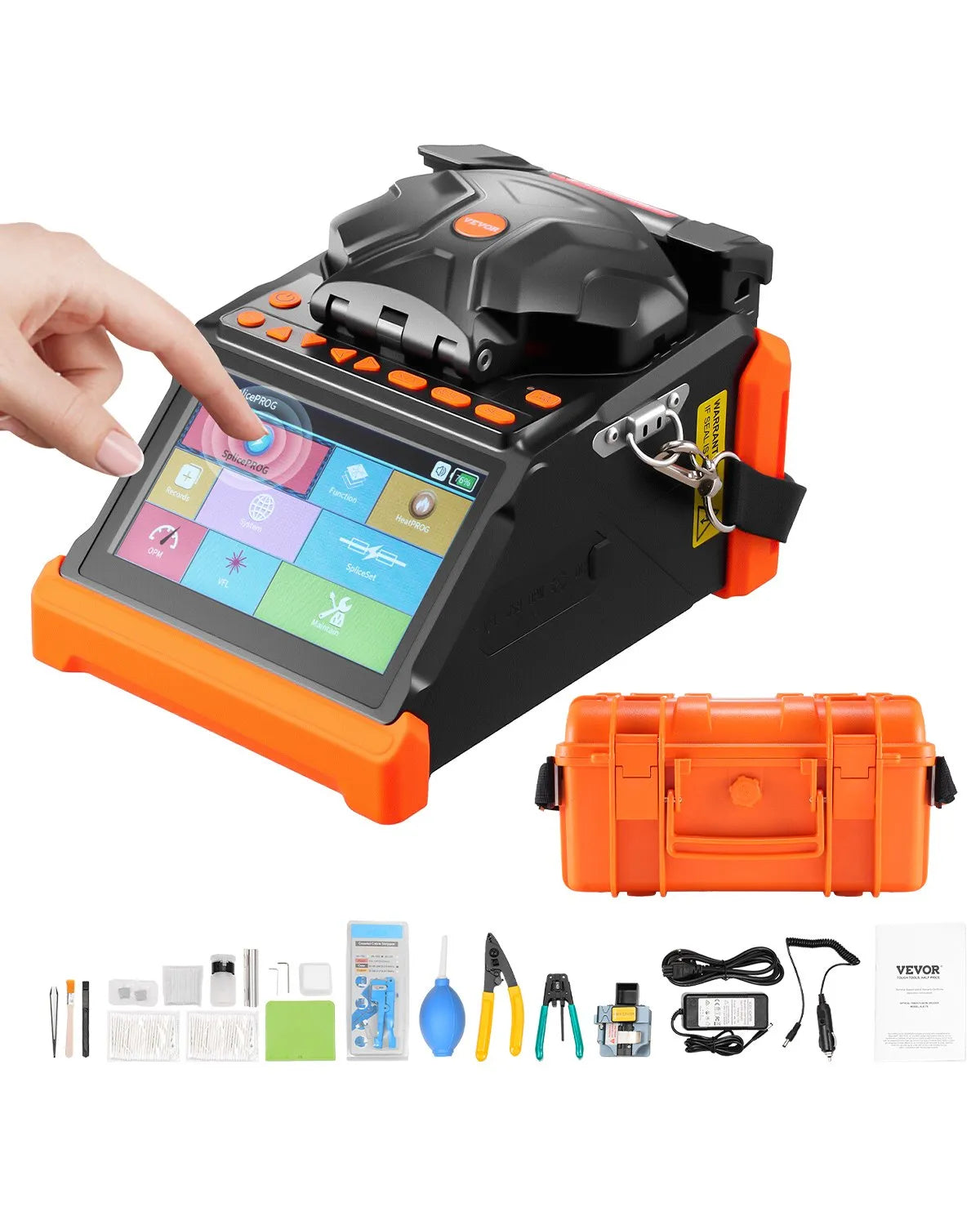VEVOR Fiber Fusion Splicer 6 Motors, Core & Clad Alignment Fibers Optic Splicer with 6s Fast Splicing and 13s Heating, 5" Touch Screen, 3 in 1 Fiber Holder, 7800mAh Battery for SM MM DS NZDS Fibers