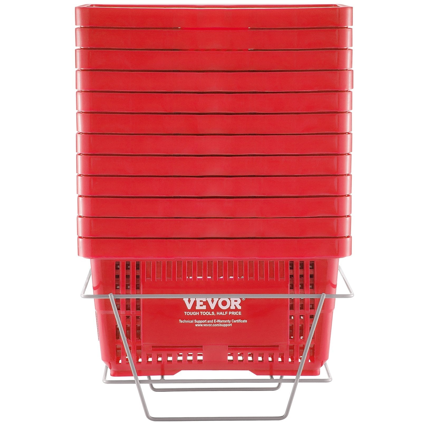 VEVOR Shopping Basket, Set of 12, 24L Durable Plastic Grocery Basket with Handle and Stand, 16.73 x 11.61 x 8.86 inch Portable Shop Basket Bulk Used for Retail Store Supermarket Grocery Shopping, Red