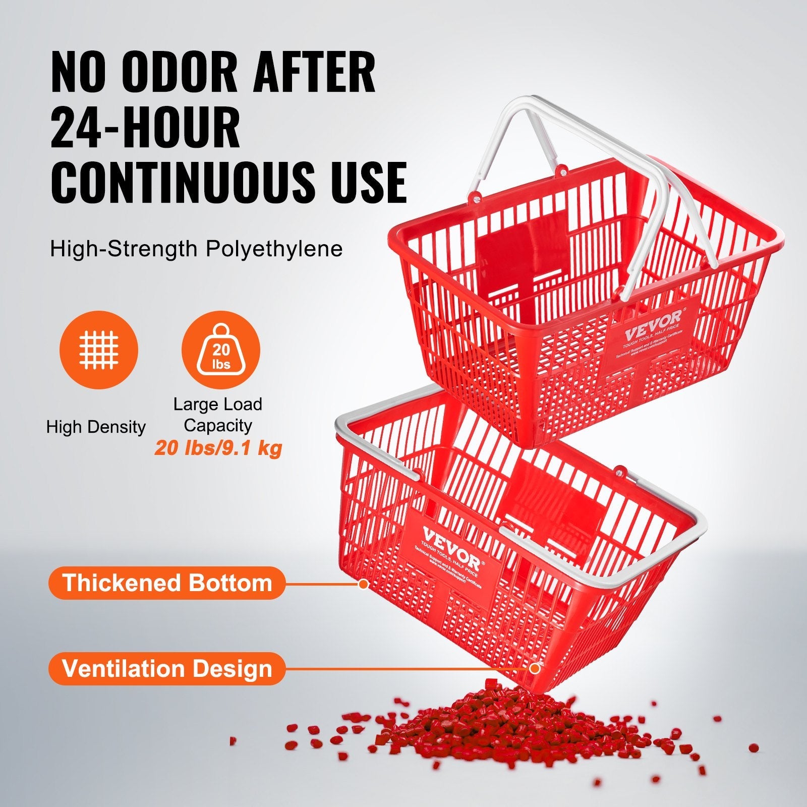 VEVOR Shopping Basket Portable Grocery Basket 20PCS 21L with Handle & Stand Red