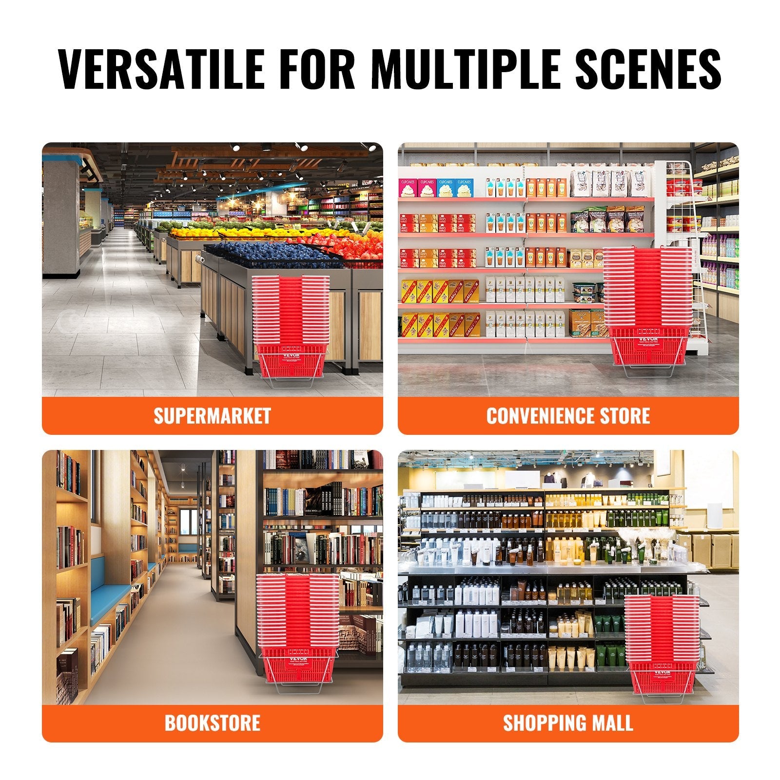 VEVOR Shopping Basket Portable Grocery Basket 20PCS 21L with Handle & Stand Red