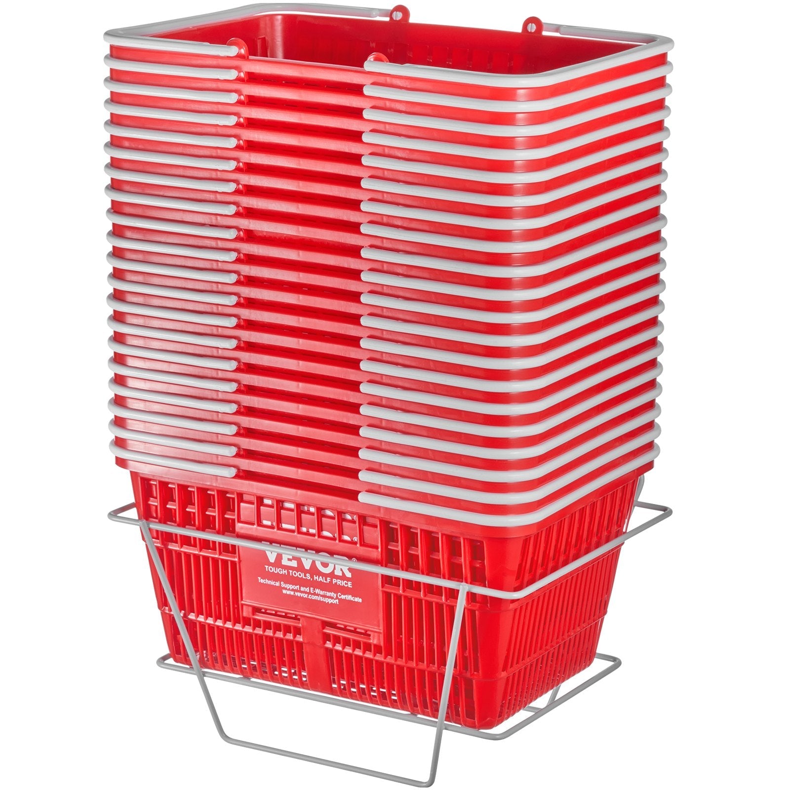 VEVOR Shopping Basket Portable Grocery Basket 20PCS 21L with Handle & Stand Red