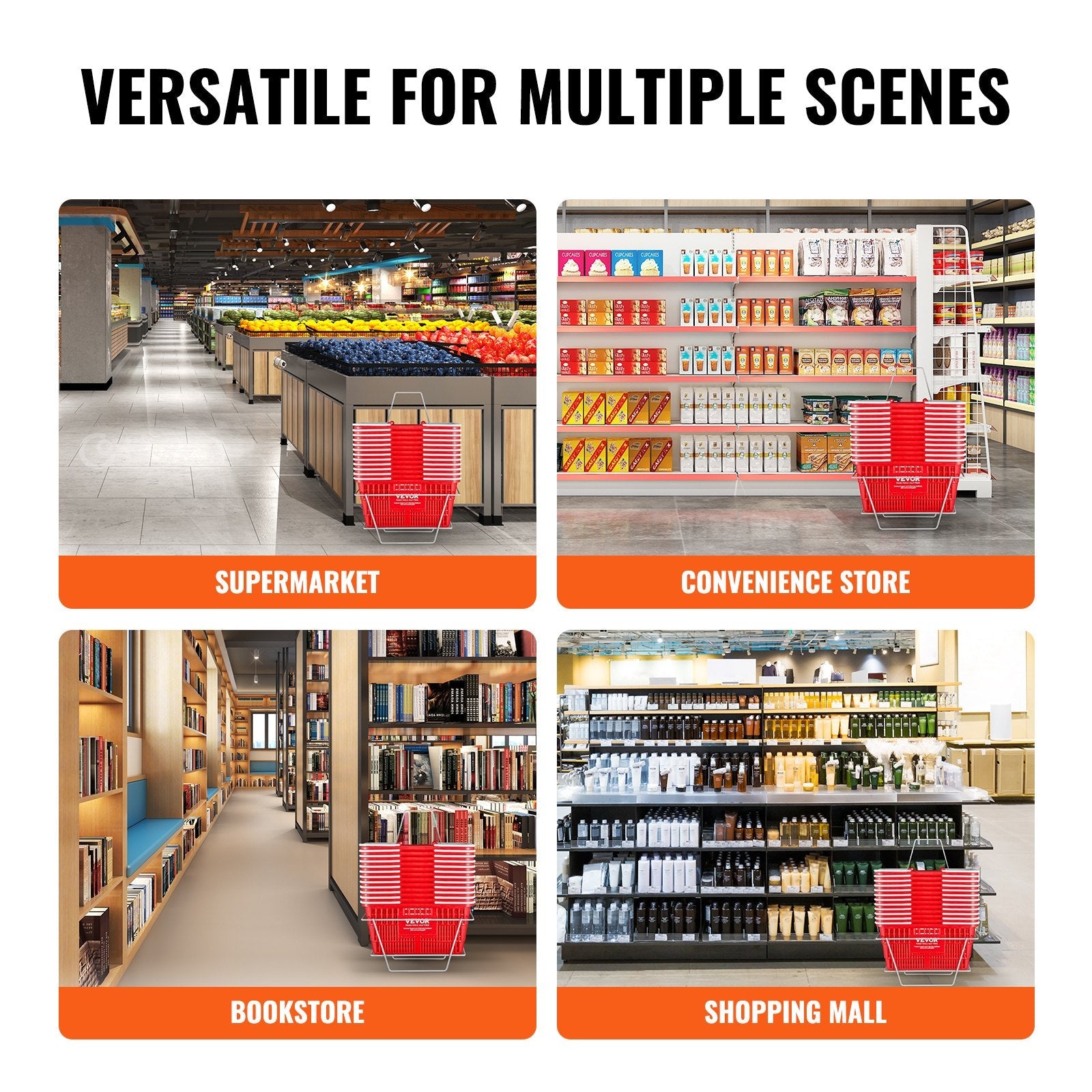 VEVOR Shopping Basket Portable Grocery Basket 12PCS 21L with Handle & Stand Red