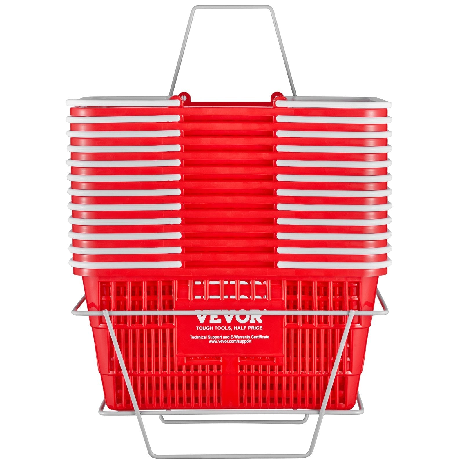 VEVOR Shopping Basket Portable Grocery Basket 12PCS 21L with Handle & Stand Red