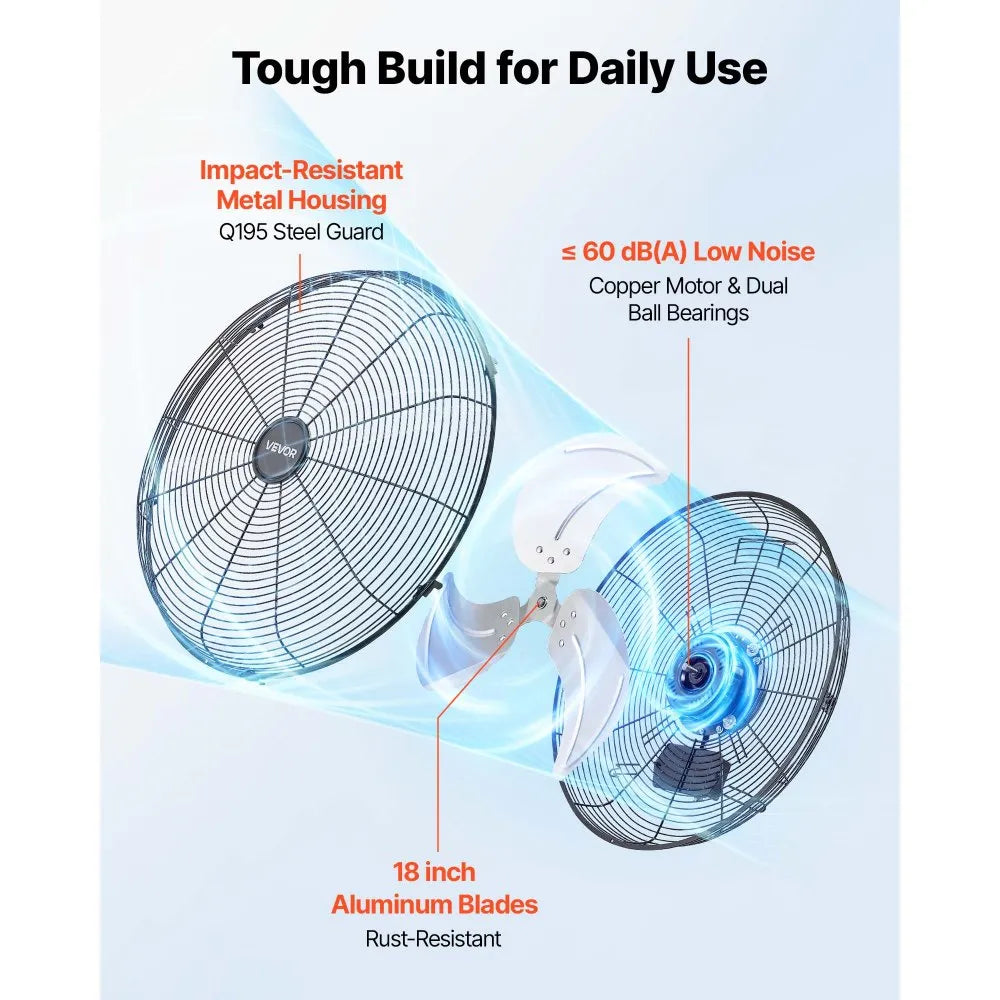 18" Wall Mount Fan 2-Pack – 3-Speed Industrial Hanging Fans, Adjustable Airflow
